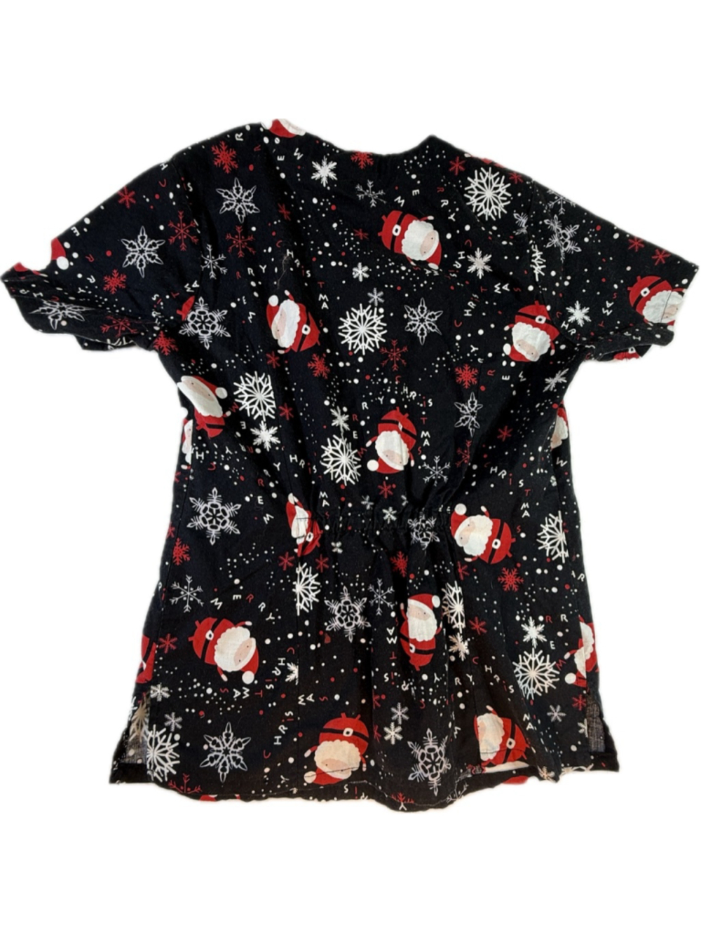 Sanibel Scrubs Christmas Santa Snowflake Print Top XS Holiday Medical Uniform